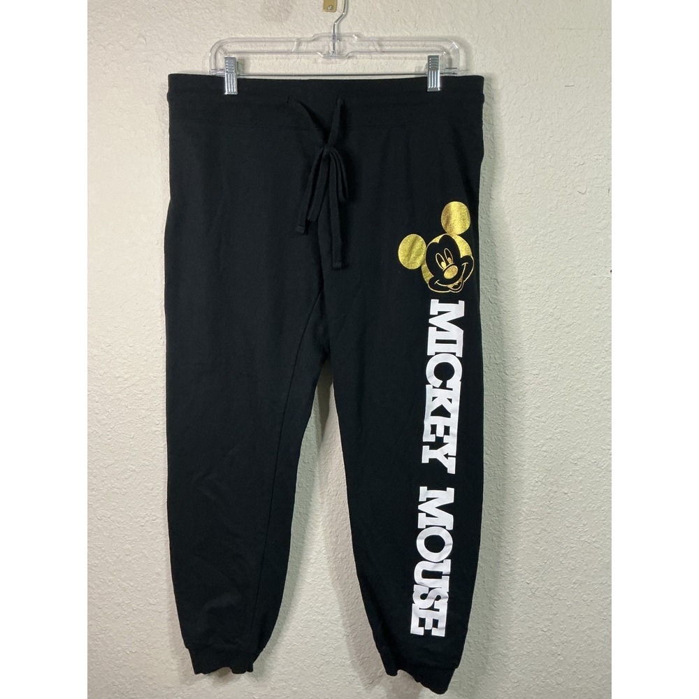 Disney Mickey Mouse Black Gold Graphic Joggers Sweatpants XL Streetwear Casual